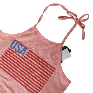 Isaac Morris Women's Halter Tank Top Size Small Coral 4th Of July USA Flag Cropp